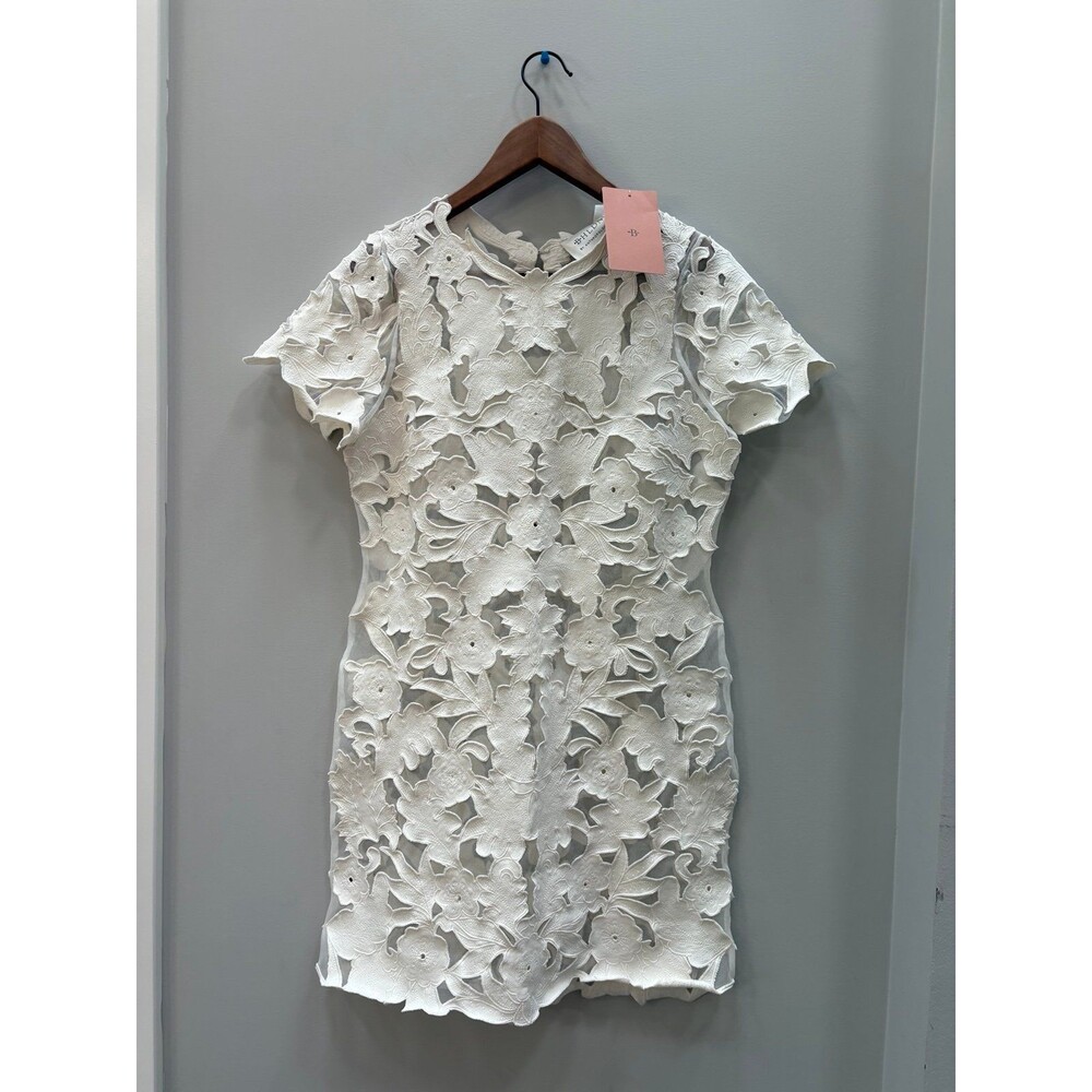 BHLDN White Floral Appliqué Short Sleeve Wedding Dress - Picture 1 of 6